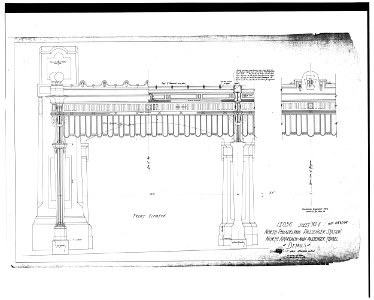 Front Elevation Detail of Marquee for North Approach to Main Passenger Tunnel (dated 9 21 1912) - North Philadelphia Station. Free illustration for personal and commercial use.