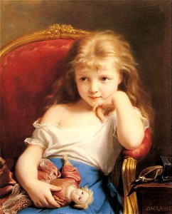 Fritz Zuber-Buhler Young Girl Holding a Doll. Free illustration for personal and commercial use.