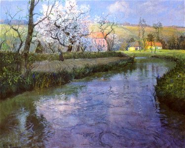 Frits Thaulow A French River Landscape. Free illustration for personal and commercial use.