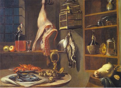 Fromiller - Stillleben mit Kalbskopf und Stieglitz