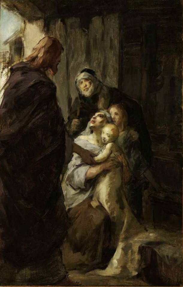 Fritz von Uhde (attr) Christus ein krankes Kind heilend