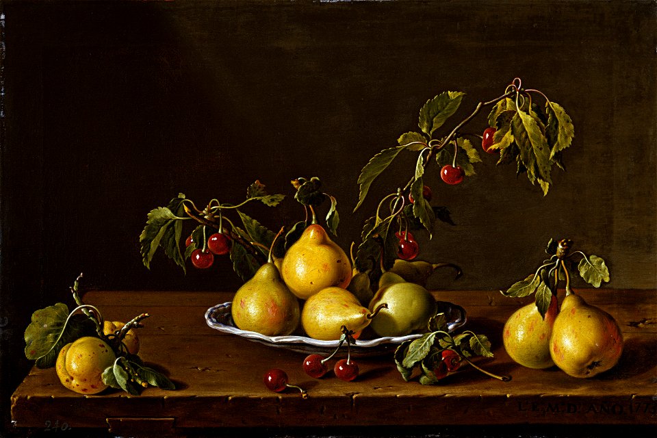 Frutero con peras y guindas-meléndez
