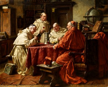 Fritz Wagner Kardinal mit Mönchen in einer Klosterbibliothek