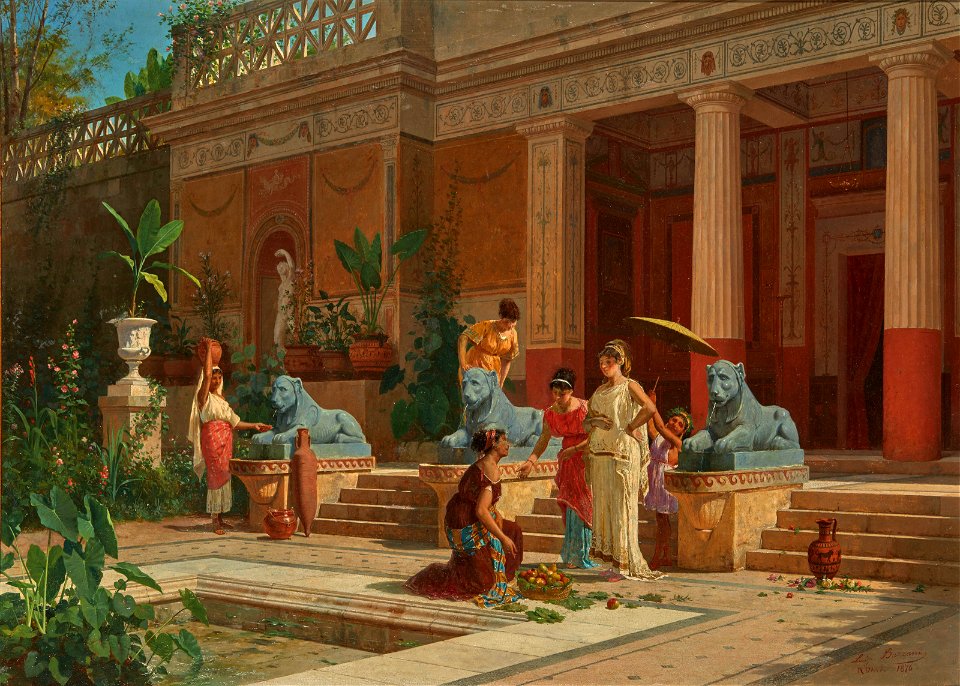Fruit seller in the courtyard of a Pompeian Villa 1876 by Luigi Bazzani