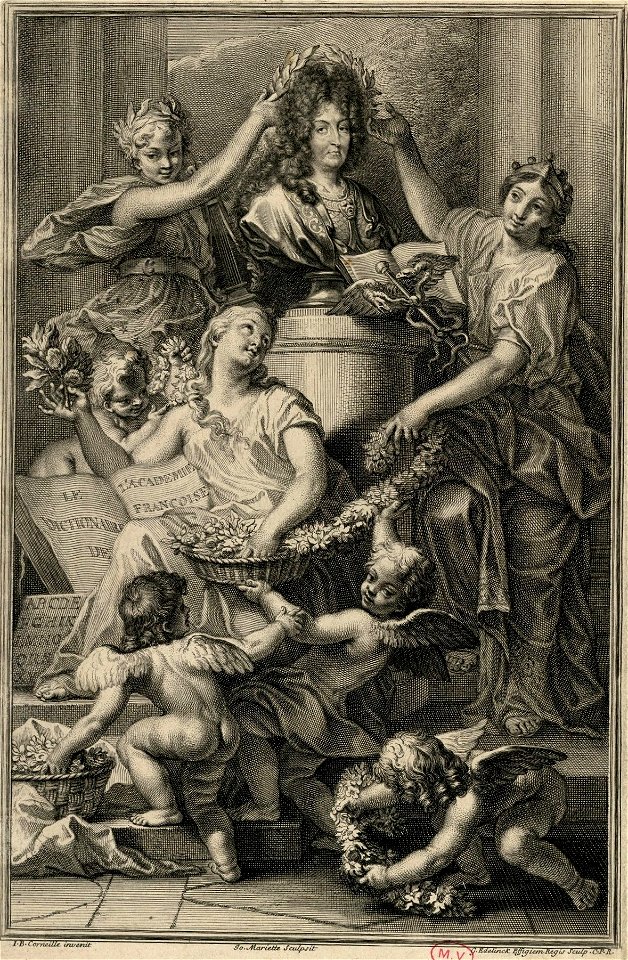 Frontispice du Dictionnaire de l'Académie Française en 1694