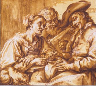 Fromiller - Vorstudie zum Ölbild „Erbsen essender Jüngling mit seinen Eltern“