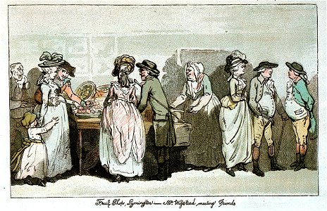 Fruit Shop, Lymington - Mr Wigstead meeting Friends (caricature) RMG PW4945