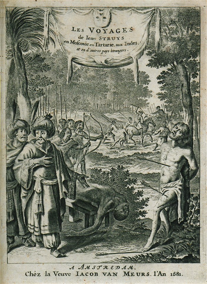 Frontispiece Composition of themes from Struys' voyages - Struys Jan Janszoon - 1681