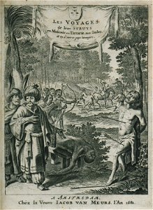 Frontispiece Composition of themes from Struys' voyages - Struys Jan Janszoon - 1681