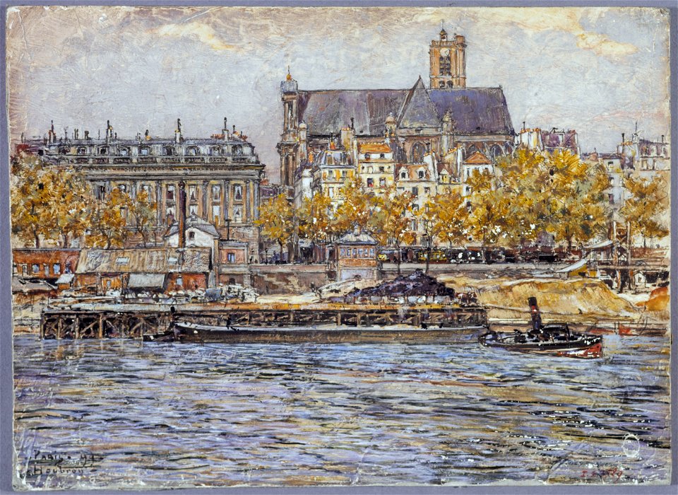 Frédéric Houbron - Le quai de l'Hôtel-de-Ville et l'église Saint-Gervais-Saint-Protais - P159 - Musée Carnavalet