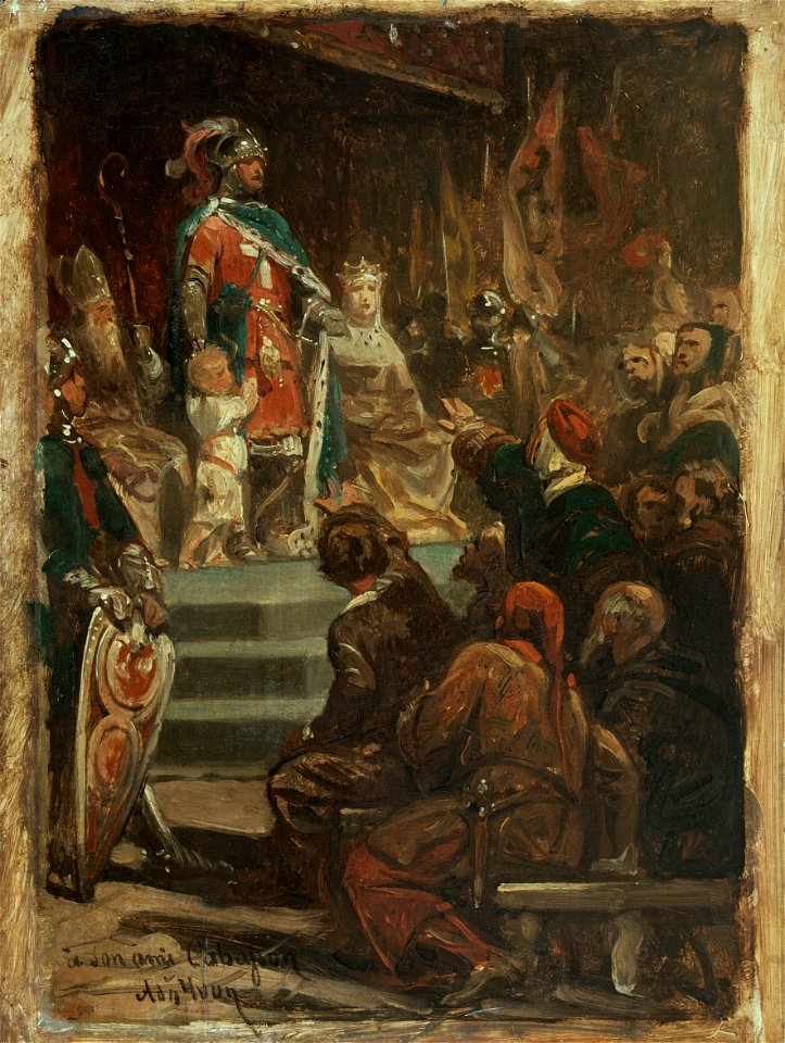 Frédéric Adolphe Yvon - Esquisse pour l'Hôtel de Ville de Paris , Philippe Auguste avant de partir pour la Terre Sainte, con - PDUT1416 - Musée des Beaux-Arts de la ville de Paris