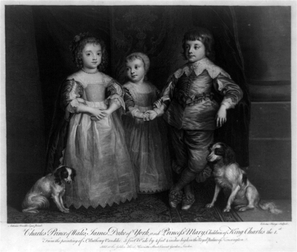 Full-length standing portraits of Charles, Prince of Wales, the future Charles II of England, James, Duke of York, the future James II of England, and Princess Mary, children of King Charles LCCN96524454