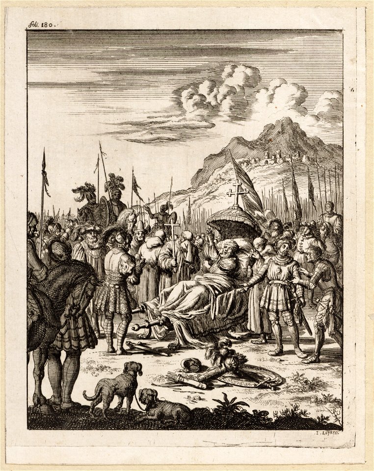 Fulco, graaf van Anjou en koning van Jeruzalem sterft op een draagbaar temidden van ridders, objectnr A 41640