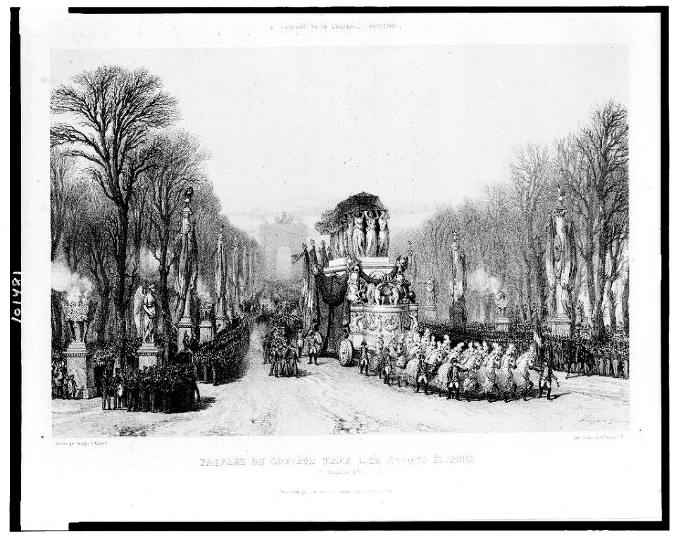 Funérailles de L'Empereur Napoléon. Passage du cortège dans les champs Élisées (15 Decembre 1840) - Dessiné par Ferogio et Girard ; Lith. Coulon. LCCN90711500