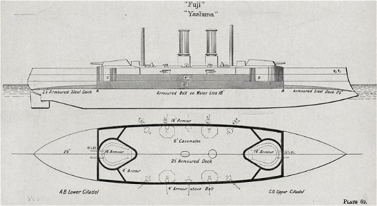 Fuji class battleship diagrams Brasseys 1896. Free illustration for personal and commercial use.