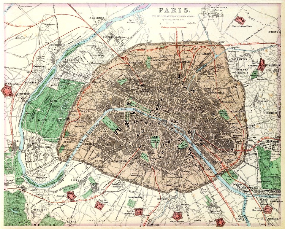 Fullarton, Paris and its surrounding fortifications, 1872 - David Rumsey