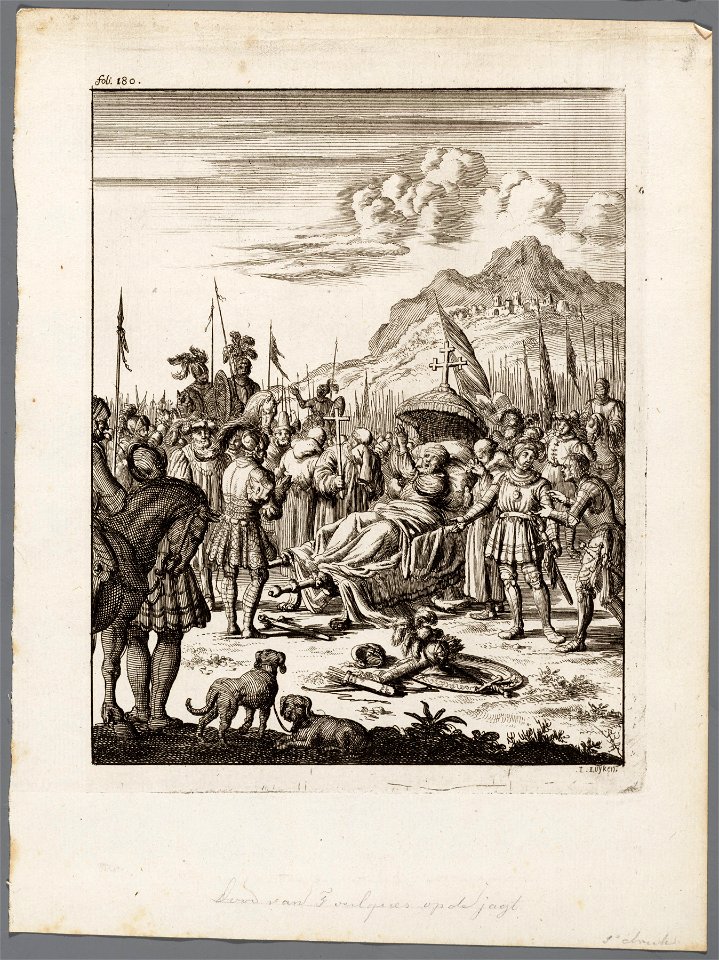 Fulco, graaf van Anjou en koning van Jeruzalem sterft op een draagbaar temidden van ridders, objectnr A 41603