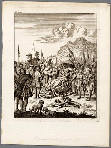 Fulco, graaf van Anjou en koning van Jeruzalem sterft op een draagbaar temidden van ridders, objectnr A 41603