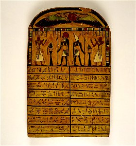 Funerary stele of the priest Hor, depicted presenting offerings to two manifestations of the sun god... - Google Art Project. Free illustration for personal and commercial use.