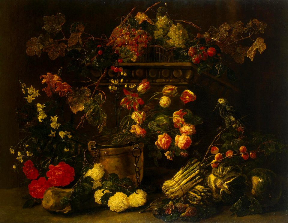 Jan Fyt - Still Life with Flowers, Fruit and Parrot