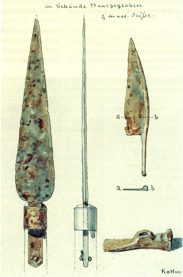Funde aus Rottenburg am Neckar, im Gebäude D ausgegraben, ½ der natürlichen Größe, Aquarell von General Eduard von Kallee