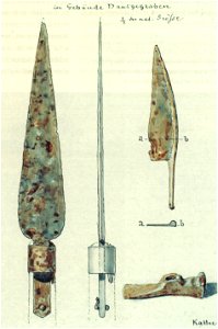 Funde aus Rottenburg am Neckar, im Gebäude D ausgegraben, ½ der natürlichen Größe, Aquarell von General Eduard von Kallee