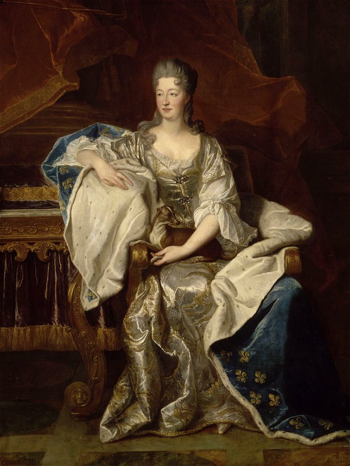 Full portrait of Marie Anne de Bourbon (1666-1739), Dowager Princess of Conti as depicted by Riguad in 1706