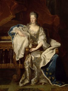 Full portrait of Marie Anne de Bourbon (1666-1739), Dowager Princess of Conti as depicted by Riguad in 1706