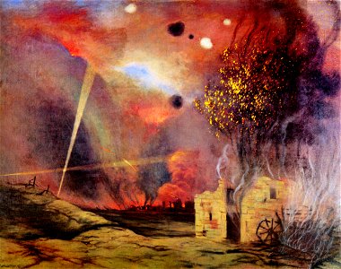 Félix Vallotton, 1915 - Paysage de ruines et d'incendies. Free illustration for personal and commercial use.