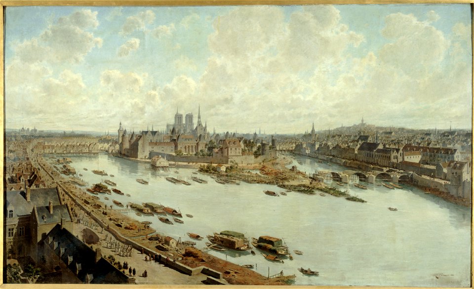 Fédor Hoffbauer - Vue panoramique de Paris en 1588, depuis les toits du Louvre, avec le Pont-Neuf en construction - P155 - Musée Carnavalet