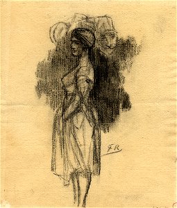 Félicien Rops, Jeune femme aux masques. Free illustration for personal and commercial use.