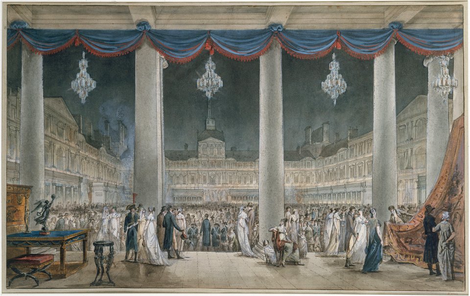 Fête de nuit durant l'exposition des produits de l'industrie dans la cour carrée du Louvre en l'an X (1801)