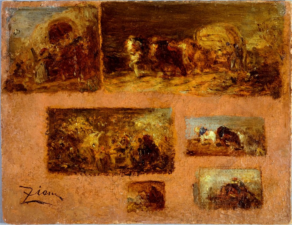 Félix Ziem - Panneau de six études de chariot (au recto) , Paysage (au verso) - PPP253 - Musée des Beaux-Arts de la ville de Paris
