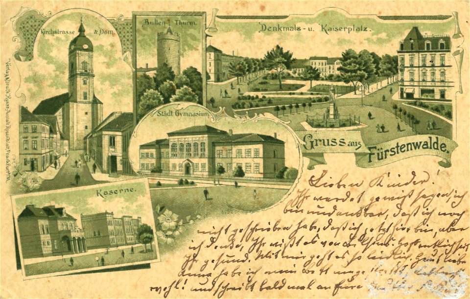 Fürstenwalde (Spree), Brandenburg - Kirchstraße und Dom; Bullenturm; Gymnasium (Zeno Ansichtskarten)