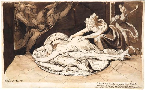 Füssli - Chriemhild throwing herself on the body of Siegfried, assassinated by Hagen, 1805