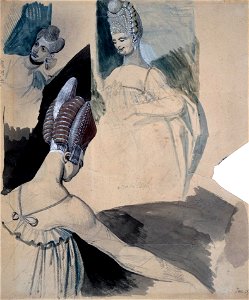 Füssli - Studies of Three Courtesans with Extravagant Hairstyles (1807)