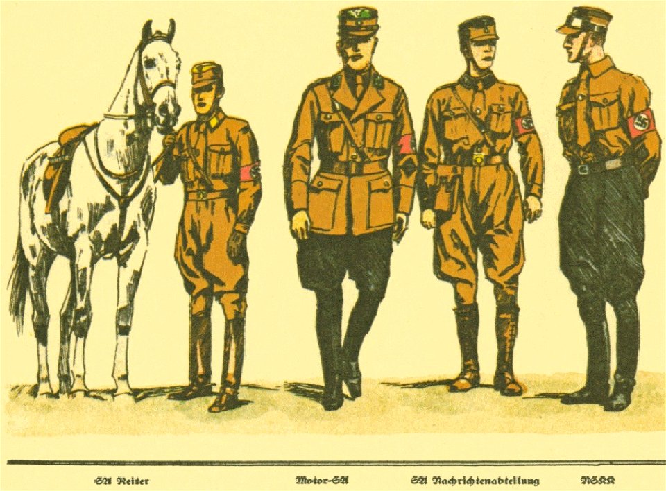 G Lebrecht Uniformen Abzeichen Fahnen der NSDAP Stahlhelmbund usw ca 1933 13 Tafel 03 Sonderformationen SA Sturmabteilung Reiter Motor-SA Nachrichtenabteilung NSKK Nazi Party paramilitary uniforms Brownshirts Propaganda booklet No copyr