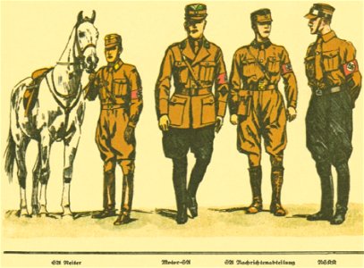 G Lebrecht Uniformen Abzeichen Fahnen der NSDAP Stahlhelmbund usw ca 1933 13 Tafel 03 Sonderformationen SA Sturmabteilung Reiter Motor-SA Nachrichtenabteilung NSKK Nazi Party paramilitary uniforms Brownshirts Propaganda booklet No copyr