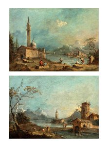 Guardi - A capriccio with a church by a lake and figures fishing on the shore, mountains beyond; and A capriccio with a tower and buildings by a lake, mountains beyond, 5586442