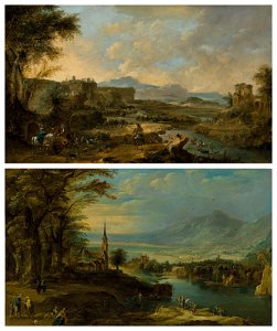 Guardi - A mountainous river landscape with boaters, fishermen and a fortune teller; and A mountainous river landscape with a hunting party, 6165192