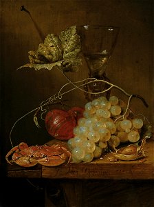 G. van Deynum - Still Life with Grapes, Wine Glass and a Crab. Free illustration for personal and commercial use.