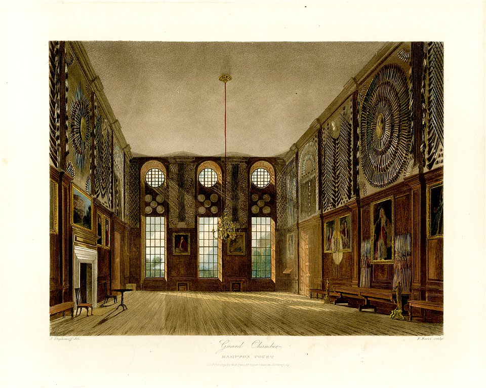 Guard Chamber, Hampton Court, from Pyne's Royal Residences, 1819 - panteek pyn103-472