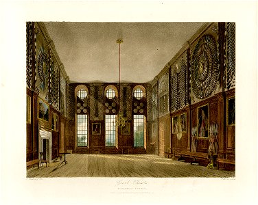 Guard Chamber, Hampton Court, from Pyne's Royal Residences, 1819 - panteek pyn103-472