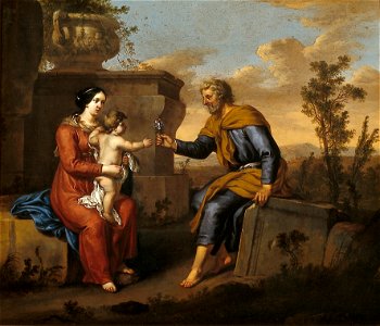 G. I Hoet - De heilige familie, gezeten in een klassiek landschap - NK2624 - Cultural Heritage Agency of the Netherlands Art Collection