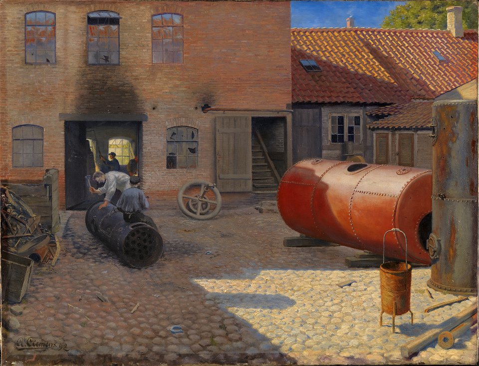 G.A. Clemens - Gårdinteriør fra en maskinfabrik i en provinsby - KMS1457 - Statens Museum for Kunst