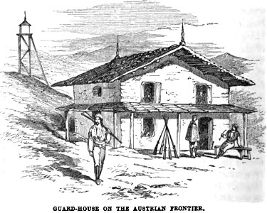 Guard-House on the Austrian Frontier. Edmund Spencer. Turkey, Russia, the Black Sea, and Circassia.P.64. Free illustration for personal and commercial use.