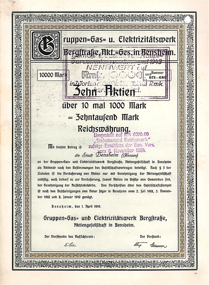 Gruppen-Gas- und Elektrizitätswerk 10x1000 Mk 1919