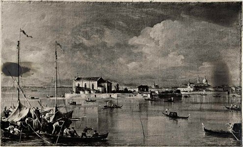 Guardi - Veduta della laguna di Venezia con l'isola di S. Cristoforo della Pace, 1760 - 1770, Asta Christie's. Free illustration for personal and commercial use.