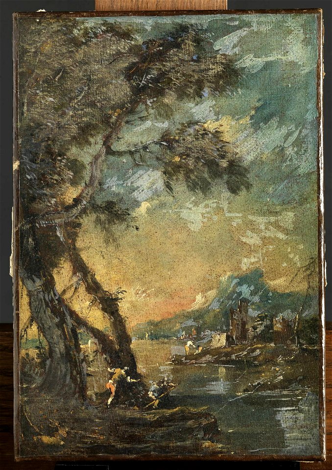 Guardi - Imitation, pastiche de - Paysage avec grands arbres au bord d'un lac, INV 20657