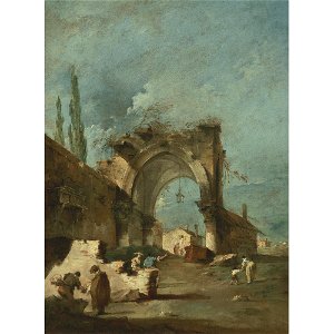 Guardi - A CAPRICCIO OF BUILDINGS WITH FIGURES BY A RUINED ARCH, lot.227